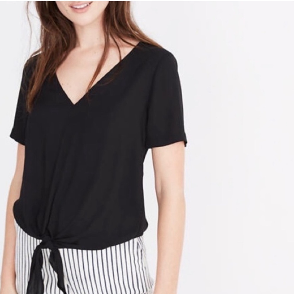 Madewell Novel Tie Front Top | True Black Size Small